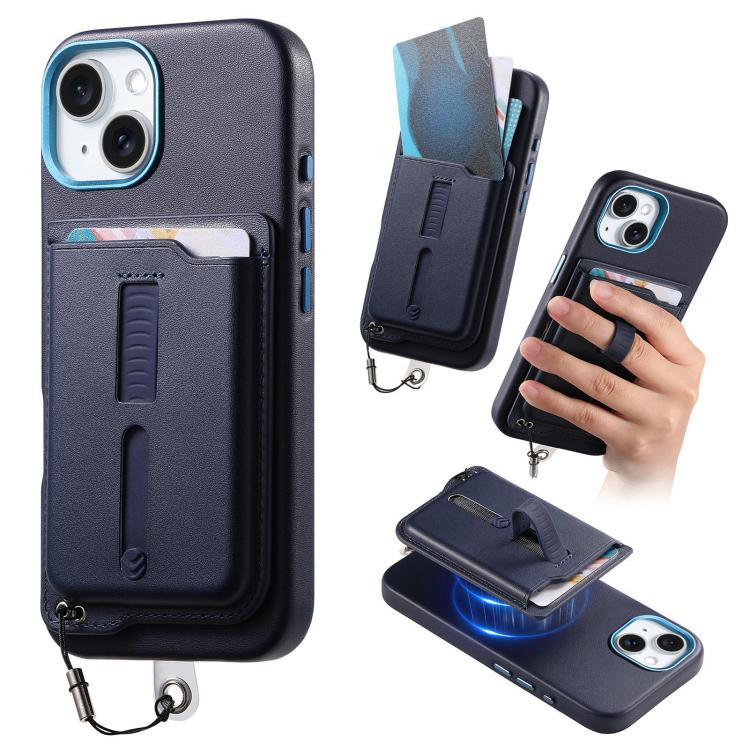 Detachable Magnetic Card Bag Phone Case with Finger Ring Grip & Anti-loss Rope, For iPhone 14, For iPhone 14 Pro, For iPhone 14 Pro Max