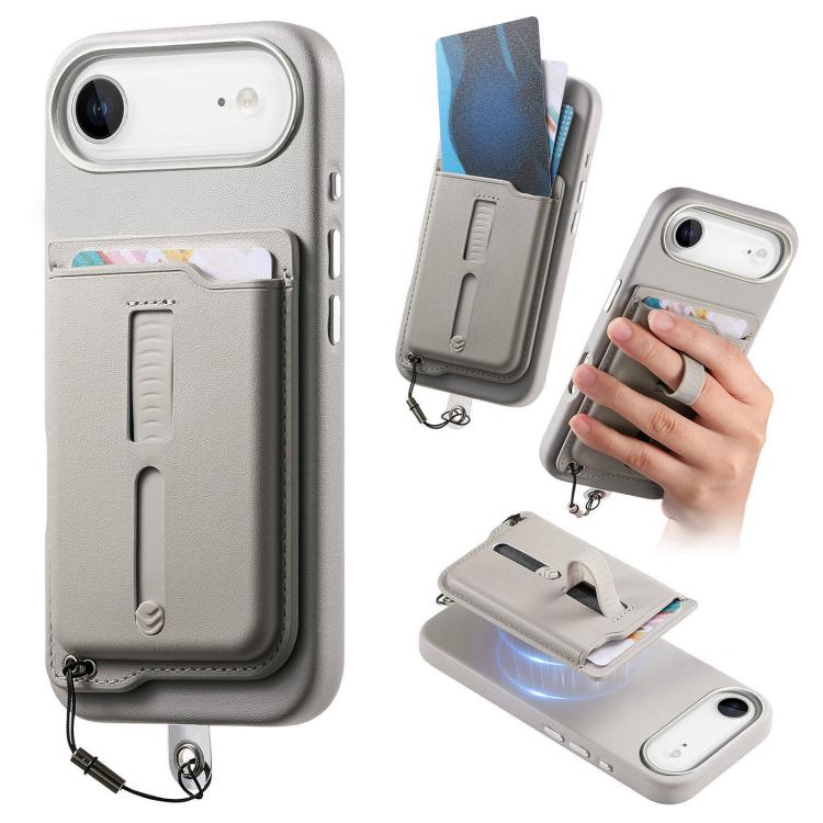 Detachable Magnetic Card Bag Phone Case with Finger Ring Grip & Anti-loss Rope, For iPhone 17e / 16e, For iPhone 17 Pro Max, For iPhone 17 Pro, For iPhone 17, For iPhone Air, For iPhone 16 Plus