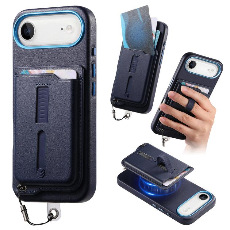 Detachable Magnetic Card Bag Phone Case with Finger Ring Grip & Anti-loss Rope, For iPhone 17e / 16e, For iPhone 17 Pro Max, For iPhone 17 Pro, For iPhone 17, For iPhone Air, For iPhone 16 Plus