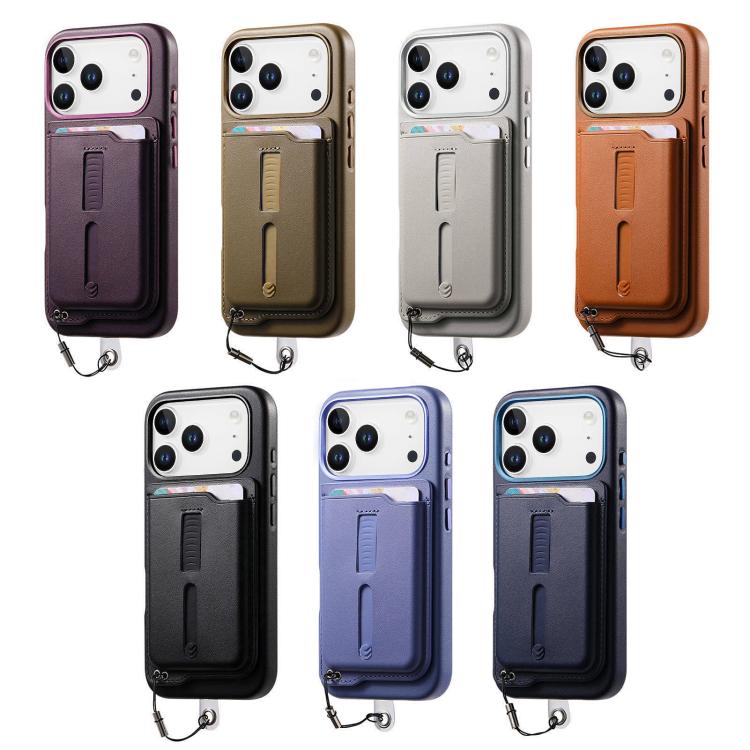 Detachable Magnetic Card Bag Phone Case with Finger Ring Grip & Anti-loss Rope, For iPhone 17e / 16e, For iPhone 17 Pro Max, For iPhone 17 Pro, For iPhone 17, For iPhone Air, For iPhone 16 Plus