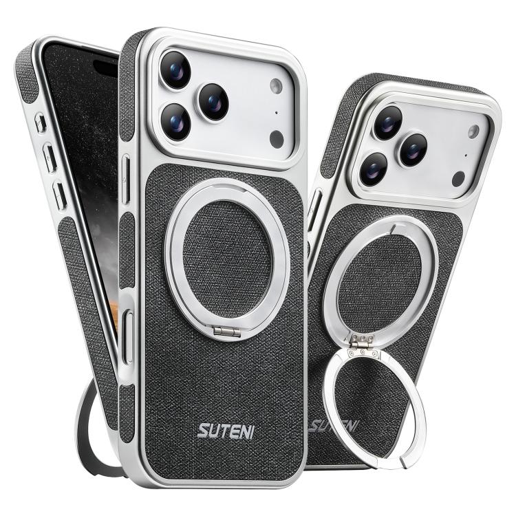 غطاء هاتف مغناطيسي مع حامل دوار 360 درجة بنمط الدنيم مطلي بالكهرباء Suteni G6، لهواتف iPhone 17 Pro Max، iPhone 17 Pro، iPhone 17، iPhone 16 Pro Max، iPhone 16 Pro، iPhone 16، iPhone 15 Pro Max، iPhone 15 Pro، iPhone 15
