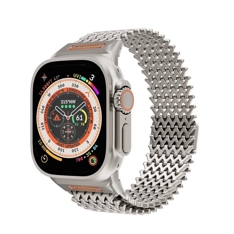 Long-skeleton W-Type Magnetic Stainless Steel Watch Band, For Apple Watch 46mm / 49mm / 45mm / 44mm