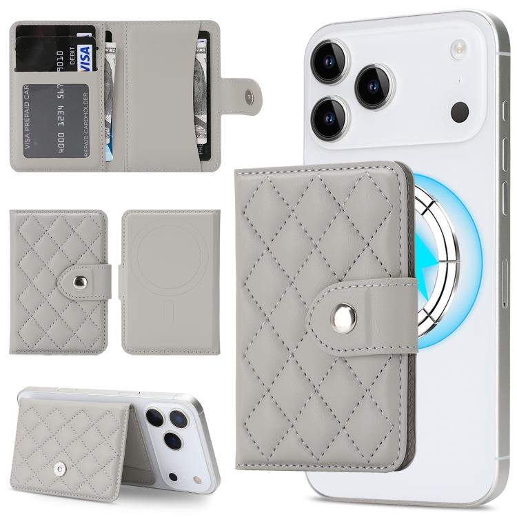 Diamond-Patterned Magnetic Vegan Leather Card Bag