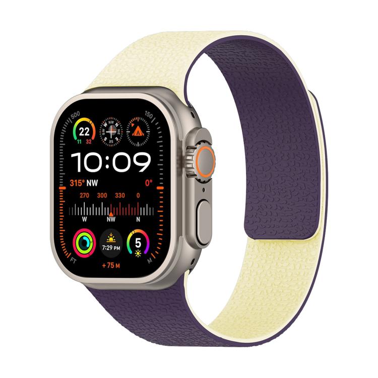 Color-blocking Litchi Texture Magnetic Silicone Watch Band, For Apple Watch 46mm / 49mm / 45mm / 44mm, For Apple Watch 42mm / 41mm / 40mm / 38mm