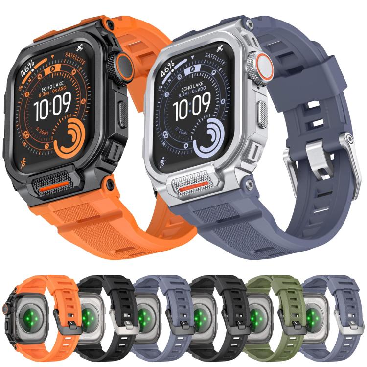 Vibrant Zinc Alloy Cover Integrated Silicone Watch Band, For Apple Watch Series 11 / 10 46mm