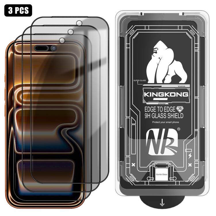 3pcs Easy Install Box Dust-Free 3D Curved Edge Privacy Electroplated Explosion-Proof Tempered Glass Film, For iPhone 17 Pro Max, For iPhone 17 Pro, For iPhone 17, For iPhone Air, For iPhone 16 Pro Max, For iPhone 16 Pro, For iPhone 16                  ...