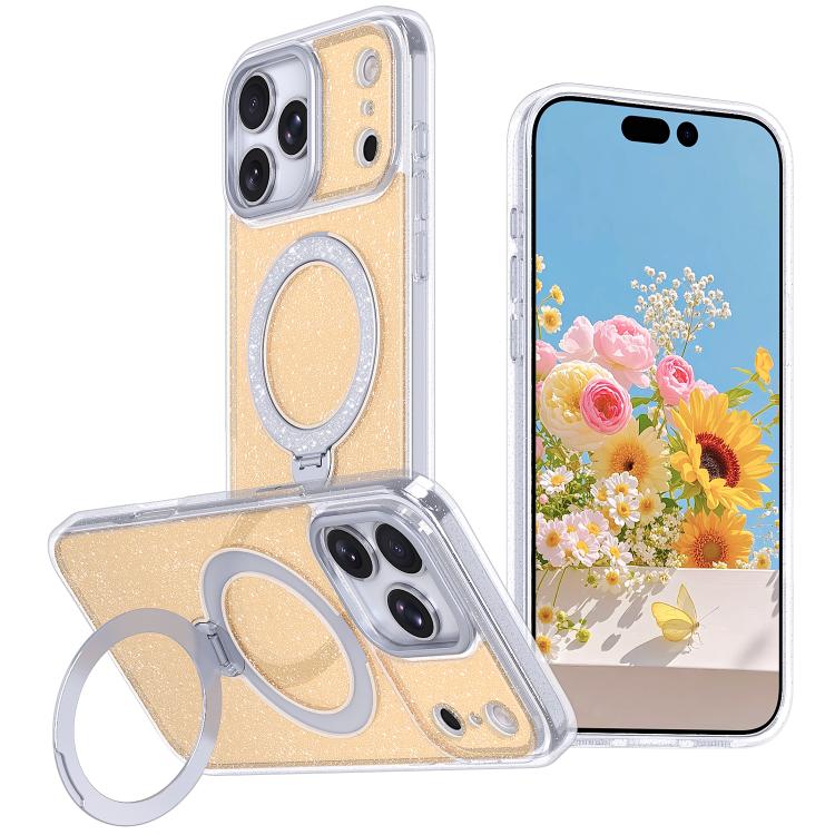غطاء هاتف بمثبت مغناطيسي لامع بنجوم، لهواتف iPhone 17 Pro Max، iPhone 17 Pro، iPhone 17