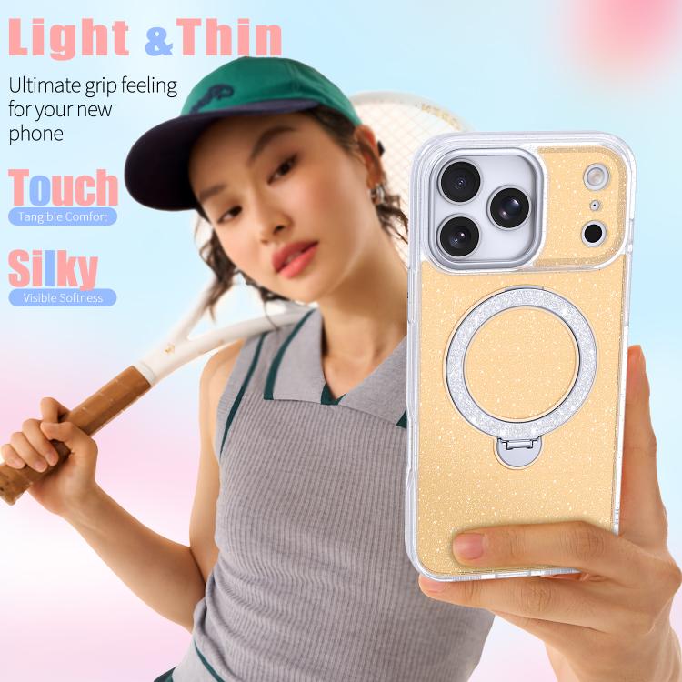 غطاء هاتف بمثبت مغناطيسي لامع بنجوم، لهواتف iPhone 17 Pro Max، iPhone 17 Pro، iPhone 17