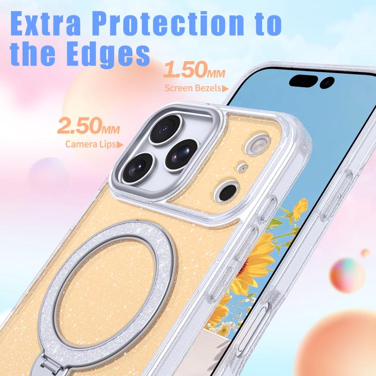غطاء هاتف بمثبت مغناطيسي لامع بنجوم، لهواتف iPhone 17 Pro Max، iPhone 17 Pro، iPhone 17