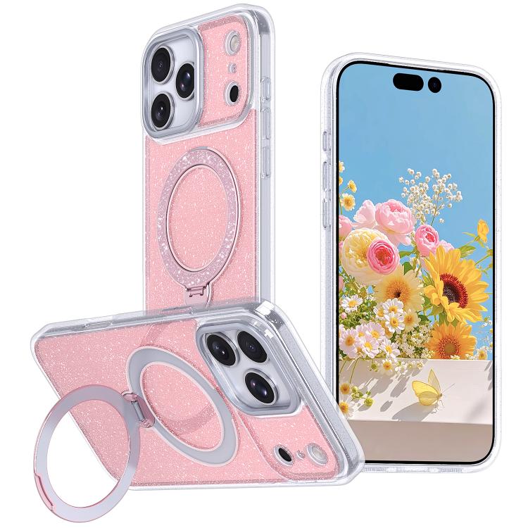 غطاء هاتف بمثبت مغناطيسي لامع بنجوم، لهواتف iPhone 17 Pro Max، iPhone 17 Pro، iPhone 17