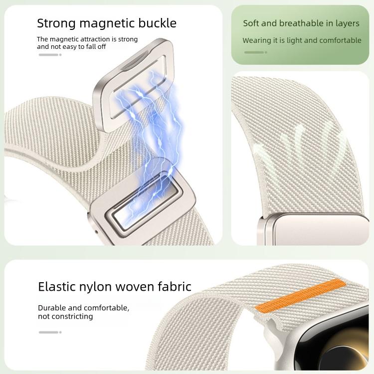 Double Magnetic Buckle Single-Stitched Nylon Watch Band, For Apple Watch 49mm / 46mm / 45mm / 44mm, For Apple Watch 42mm / 41mm / 40mm / 38mm