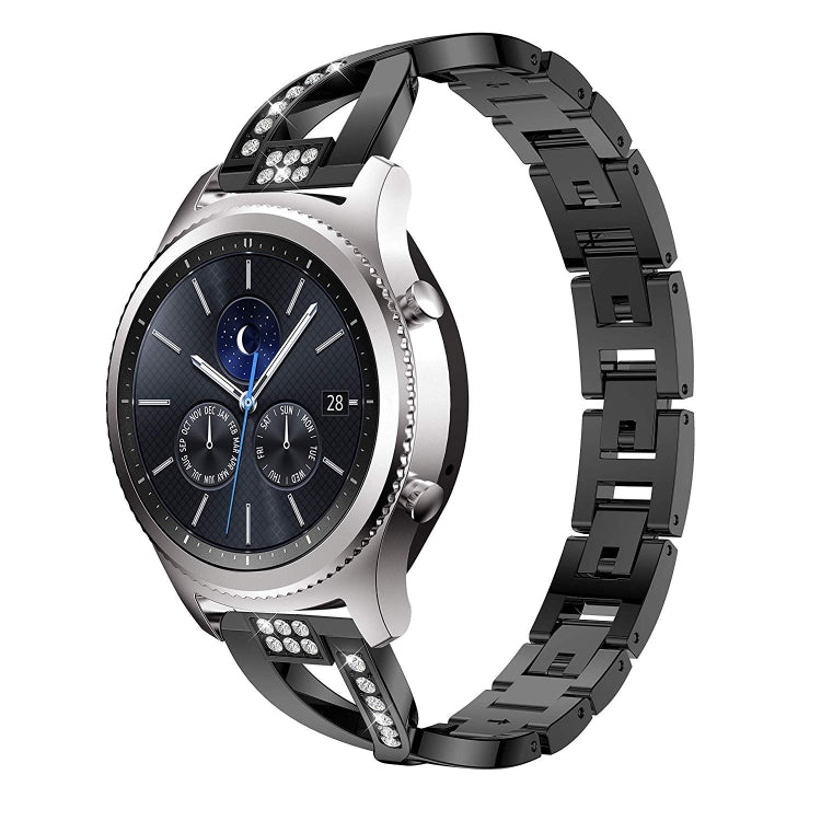 For Samsung GearS3 / Ticwatch Pro / HUAWEI GT Universal 22mm Metal Diamond Strap, black, Silver, gold, Rose gold