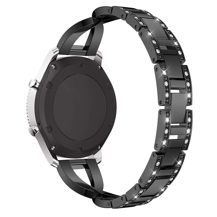For Samsung GearS3 / Ticwatch Pro / HUAWEI GT Universal 22mm Metal Diamond Strap, black, Silver, gold, Rose gold