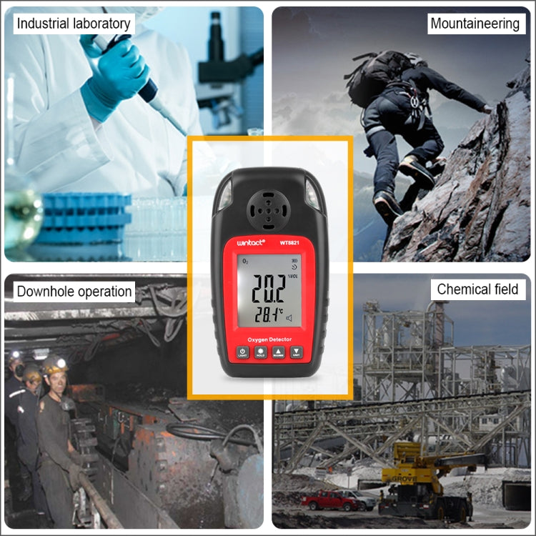 كاشف الأكسجين WINTACT WT8821 جهاز استشعار غاز الأكسجين المستقل إنذار التسمم عالي الحساسية، WT8821