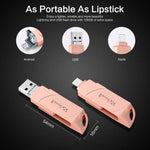 Richwell  DXZ128 USB Flash Disk 128G 3 in 1 Micro USB + 8 Pin + USB 3.0 Compatible IPhone & IOS, Black, Silver, Rose Gold