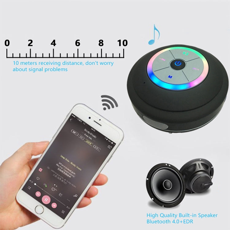BTS-08 Wireless Bluetooth Speaker Waterproof Led FM Radio Subwoofer Bluetooth Column TF Card Suction Cup Mini Shower Speaker