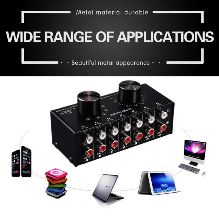 B016 6 Input 1 Output Audio Signal Source Selection Switcher, Output Volume Adjustment Control RCA Port, 6 Input 1 Output