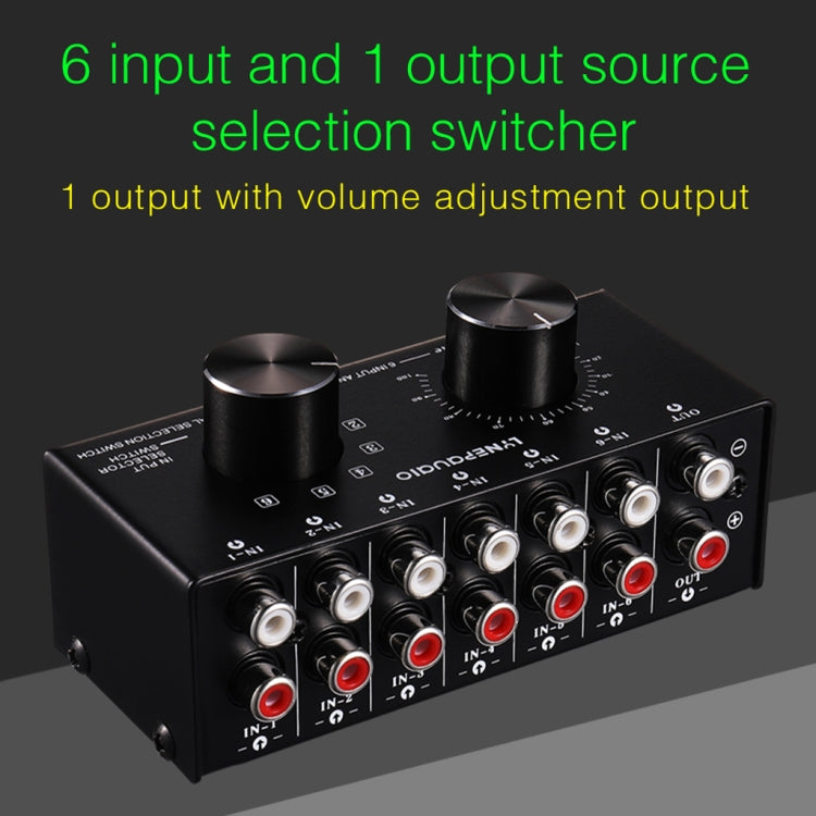 B016 6 Input 1 Output Audio Signal Source Selection Switcher, Output Volume Adjustment Control RCA Port, 6 Input 1 Output