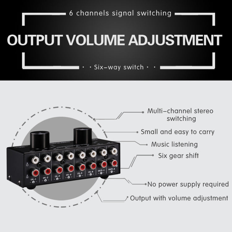 B026 6 Input 2 Output Or 2 Input 6 Output Audio Signal Source Selection Switcher RCA Port