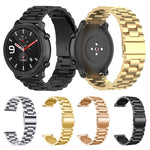 Applicable To Ticwatch Generation / Moto360 Second Generation 460 / Samsung GearS3 / Huawei GT Universal 22mm Stainless Steel Metal Strap Butterfly Buckle Three Beads, black, gold, rose gold, Silver