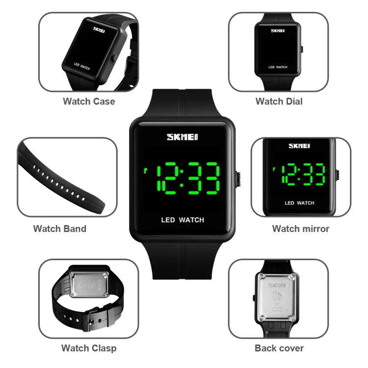 SKMEI 1541 Fashion Led Watch Square Couple Model Waterproof Electronic Watch Silicone Watch