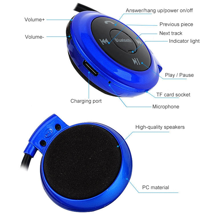 NVAHVA MP3 Player Bluetooth Headphone, Wireless Sport Headset MP3 Player With FM Radio, Stereo Earphone TF Card MP3 Max to 32GB, mini-503 Blue, mini-503 Gold