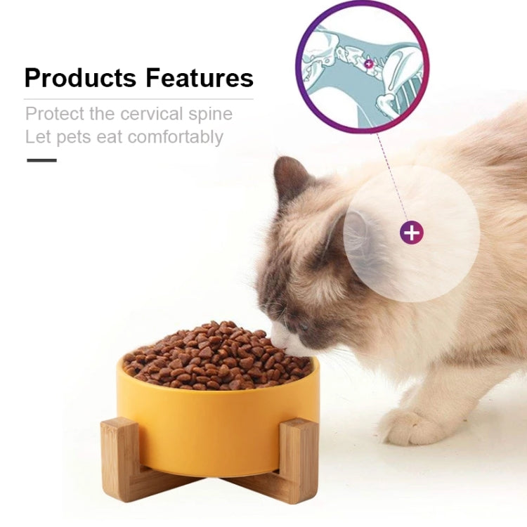 Cat Bowl Dog Pot Pet Ceramic Bowl, 13cm/400ml Single Bowl, 13cm/400ml Single Bowl With Wooden Stand, 13cm/400ml Double Bowl With Wooden Stand, 15.5cm/850ml Single Bowl, 15.5cm/850ml Single Bowl With Wooden Stand