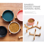 Cat Bowl Dog Pot Pet Ceramic Bowl, 13cm/400ml Single Bowl, 13cm/400ml Single Bowl With Wooden Stand, 13cm/400ml Double Bowl With Wooden Stand, 15.5cm/850ml Single Bowl, 15.5cm/850ml Single Bowl With Wooden Stand