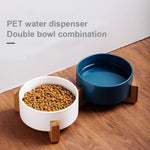 Cat Bowl Dog Pot Pet Ceramic Bowl, 13cm/400ml Single Bowl, 13cm/400ml Single Bowl With Wooden Stand, 13cm/400ml Double Bowl With Wooden Stand, 15.5cm/850ml Single Bowl, 15.5cm/850ml Single Bowl With Wooden Stand
