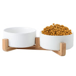 Cat Bowl Dog Pot Pet Ceramic Bowl, 13cm/400ml Single Bowl, 13cm/400ml Single Bowl With Wooden Stand, 13cm/400ml Double Bowl With Wooden Stand, 15.5cm/850ml Single Bowl, 15.5cm/850ml Single Bowl With Wooden Stand