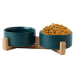 Cat Bowl Dog Pot Pet Ceramic Bowl, 13cm/400ml Single Bowl, 13cm/400ml Single Bowl With Wooden Stand, 13cm/400ml Double Bowl With Wooden Stand, 15.5cm/850ml Single Bowl, 15.5cm/850ml Single Bowl With Wooden Stand