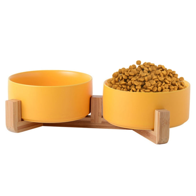 Cat Bowl Dog Pot Pet Ceramic Bowl, 13cm/400ml Single Bowl, 13cm/400ml Single Bowl With Wooden Stand, 13cm/400ml Double Bowl With Wooden Stand, 15.5cm/850ml Single Bowl, 15.5cm/850ml Single Bowl With Wooden Stand