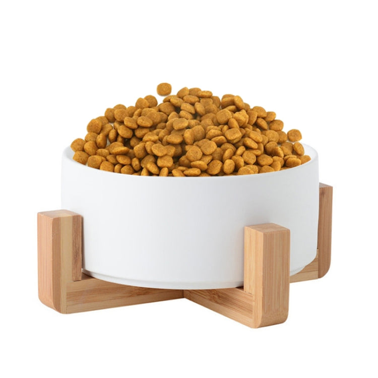 Cat Bowl Dog Pot Pet Ceramic Bowl, 13cm/400ml Single Bowl, 13cm/400ml Single Bowl With Wooden Stand, 13cm/400ml Double Bowl With Wooden Stand, 15.5cm/850ml Single Bowl, 15.5cm/850ml Single Bowl With Wooden Stand