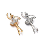 Crystals Flower Skirt Ballet Dancer Ballerinas Brooch, Gold, Silver