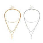Women Handmade Multi Chains Cross Pendant Necklace