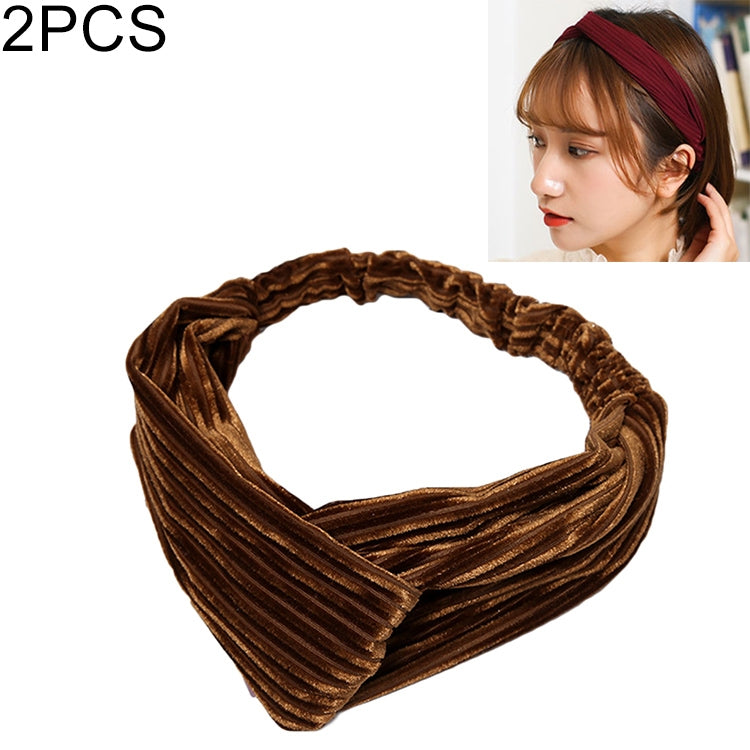 2 PCS Fashion Velvet Wide Cross Knot Headbands Women Elastic Hair Bands