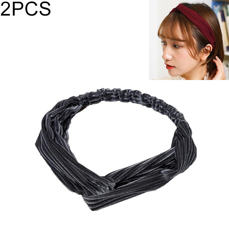 2 PCS Fashion Velvet Wide Cross Knot Headbands Women Elastic Hair Bands