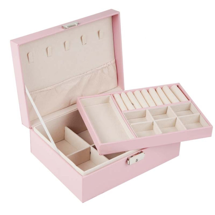 Portable Leather Jewelry Storage Box Necklace Ring Watch Storage Box, Double Layer