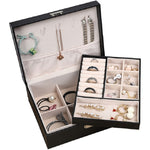 Portable Leather Jewelry Storage Box Necklace Ring Watch Storage Box, Double Layer