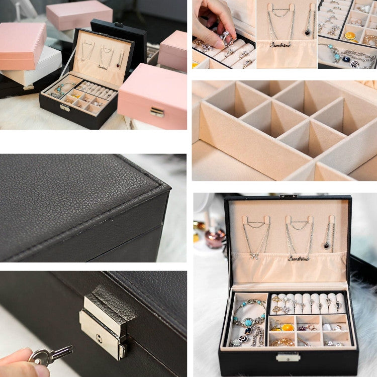 Portable Leather Jewelry Storage Box Necklace Ring Watch Storage Box, Double Layer
