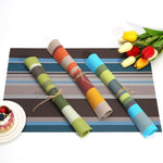 2 PCS Kitchen Dinning Table Placemat Napkins Heat Resistant PVC Stripe Mat Placemats Manteles Doilies Coaster Cup Pad