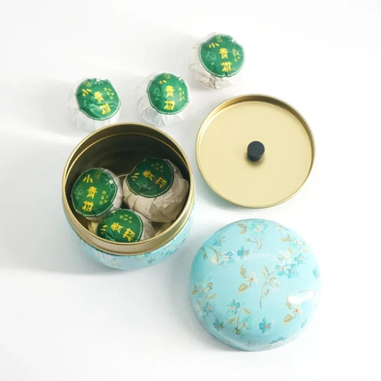 HOOMIN Tea Box Tea Jar Storage Holder Tea Caddies Matcha Container Mini Coffee Powder Organizer Cans Multifunction Round Metal, Cherry color, Moshan blossom