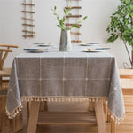 Square Lattice Embroidered Tablecloth Pure Color Cotton Linen Tassel Rectangular Coffee Table Mat, 60x60cm, 90x90cm, 90x140cm, 110x110cm, 100x160cm, 110x170cm, 140x140cm, 140x180cm, 140x200cm