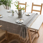 Square Lattice Embroidered Tablecloth Pure Color Cotton Linen Tassel Rectangular Coffee Table Mat, 60x60cm, 90x90cm, 90x140cm, 110x110cm, 100x160cm, 110x170cm, 140x140cm, 140x180cm, 140x200cm
