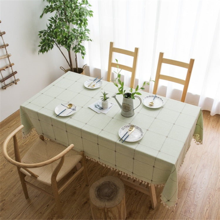 Square Lattice Embroidered Tablecloth Pure Color Cotton Linen Tassel Rectangular Coffee Table Mat, 60x60cm, 90x90cm, 90x140cm, 110x110cm, 100x160cm, 110x170cm, 140x140cm, 140x180cm, 140x200cm