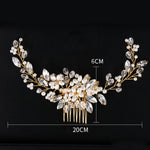 Golden Pearl Headband Tiaras Crystal Rhinestone Bridal Hair Combs Headpiece, Golden Pearl