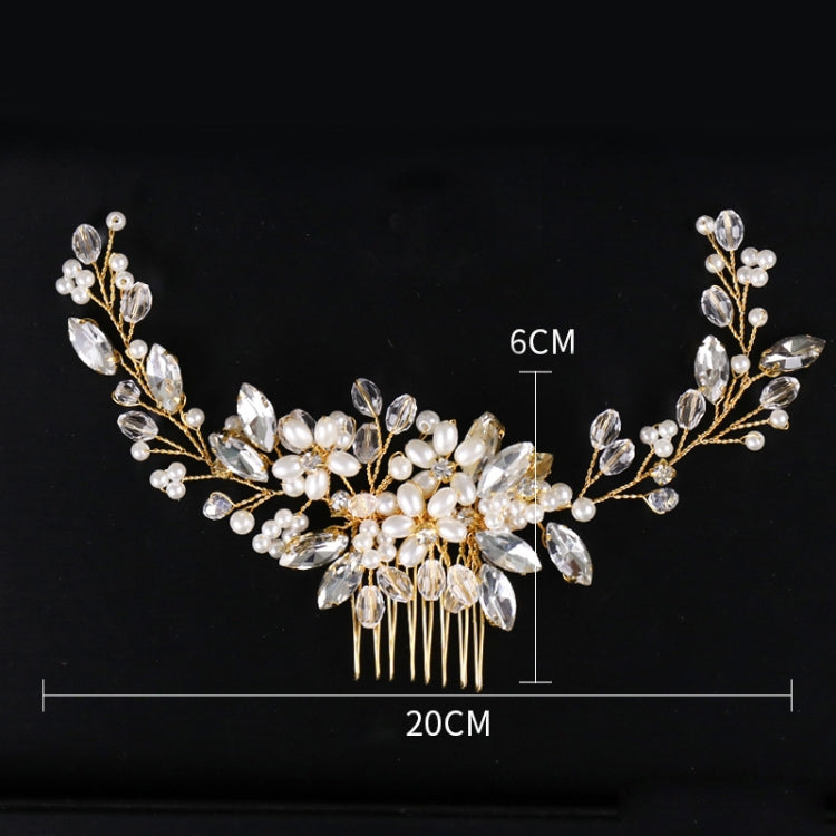 Golden Pearl Headband Tiaras Crystal Rhinestone Bridal Hair Combs Headpiece, Golden Pearl