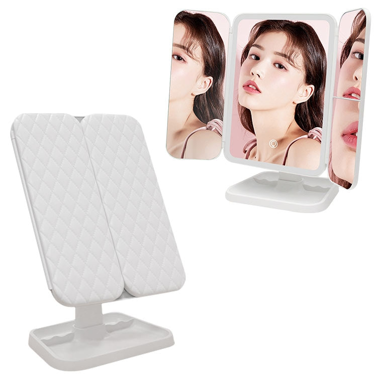 Simple & Stylish LED Three-Fold Square Makeup Mirror, Plug-in Monochrome Lamp, Charging Model Monochrome Lamp, Charging Model Three-color Light