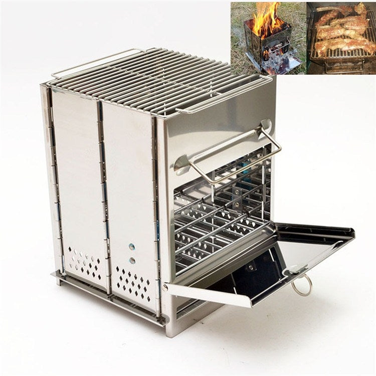 Portable Stainless Steel Folding Barbecue Stove Charcoal Barbecue Grill Outdoor Camping Wood Stove, 21x21x27cm
