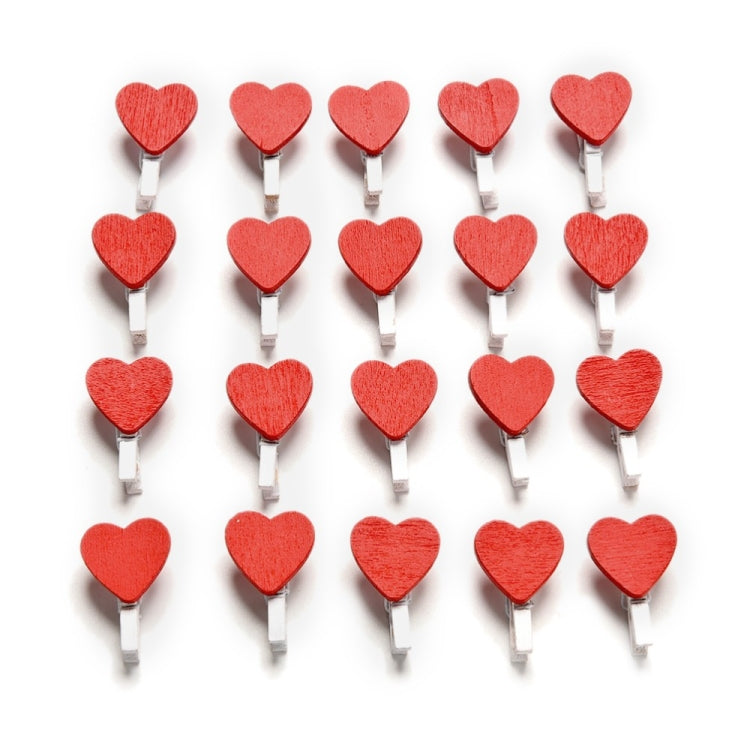 50 PCS Mini Red Heart Love Wooden Photo Paper Peg Pin Clothespin Craft Postcard Clips, Postcard Clips
